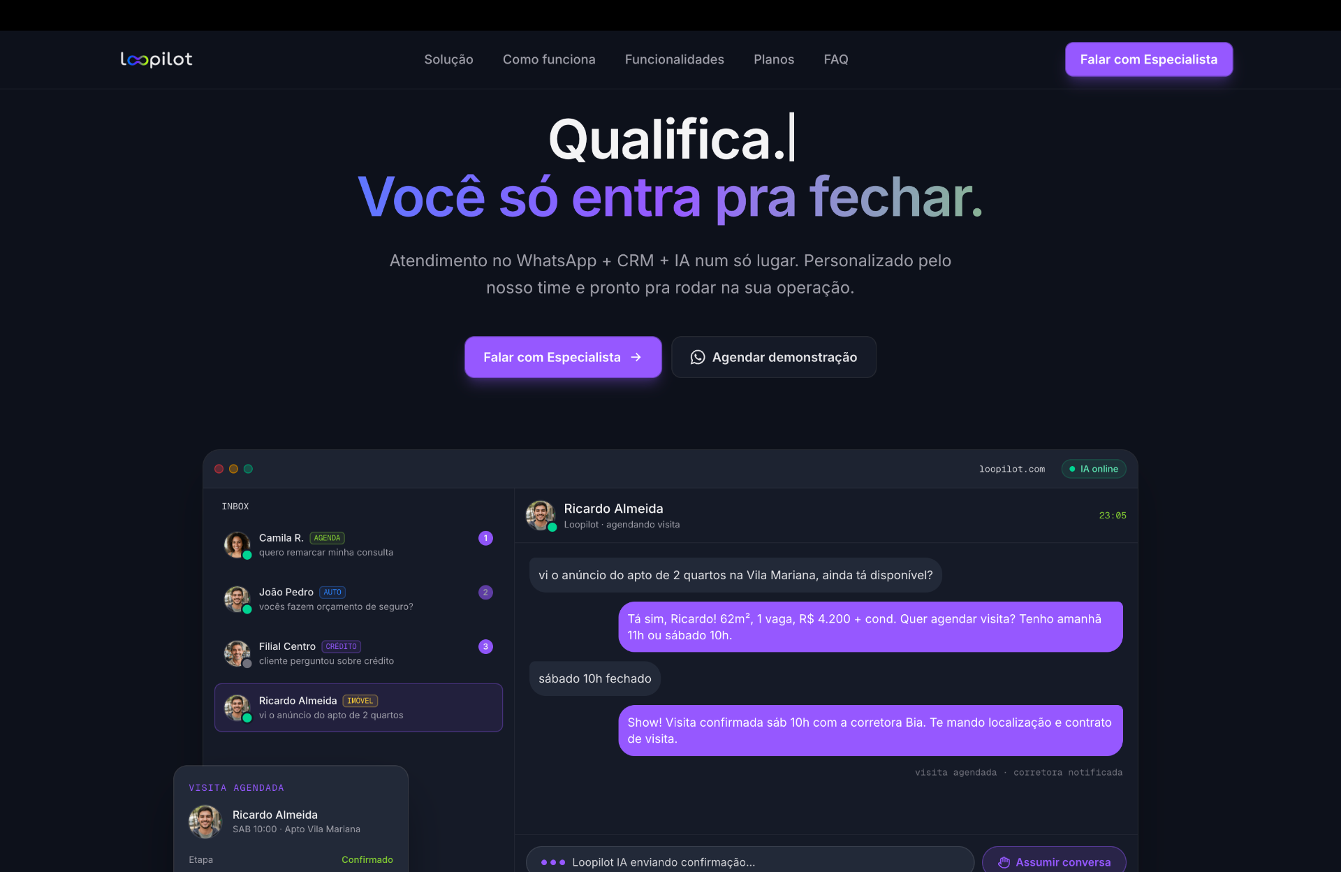 Interface do Loopilot mostrando conversas de IA