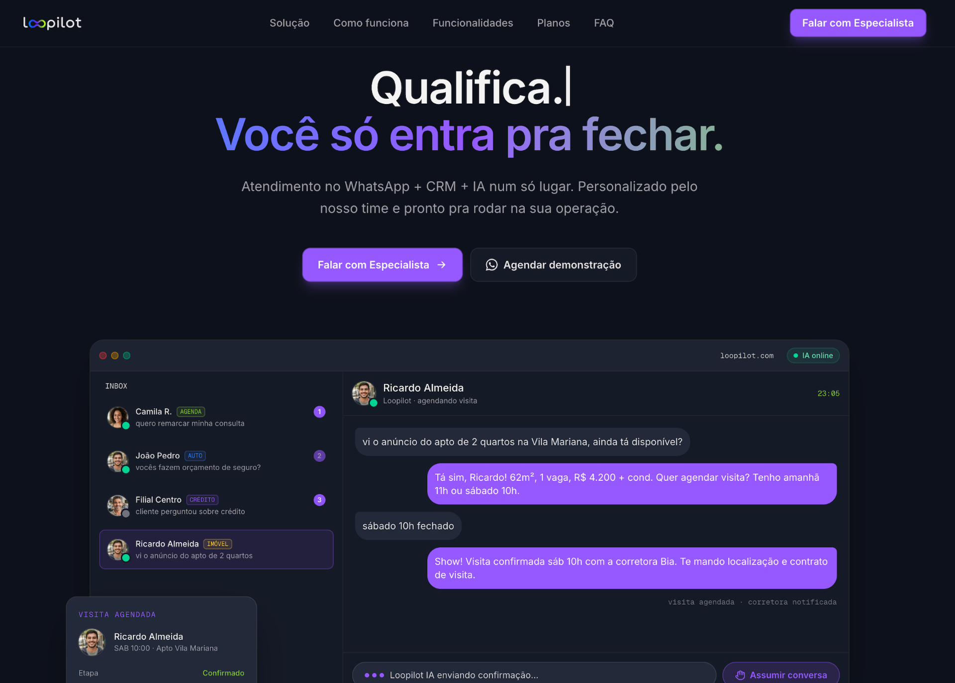 Interface do Loopilot mostrando conversas de IA